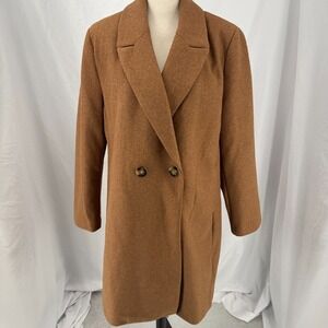 NEW DKNY Fashion Coat WOMENS Camel Brown Button Double Breasted Long SIZE XL